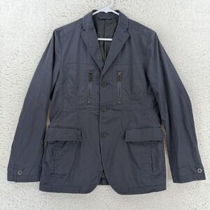 Joseph Homme Military Jacket Sport Coat Mens 44 Blue Cotton Blend Zip Pocket